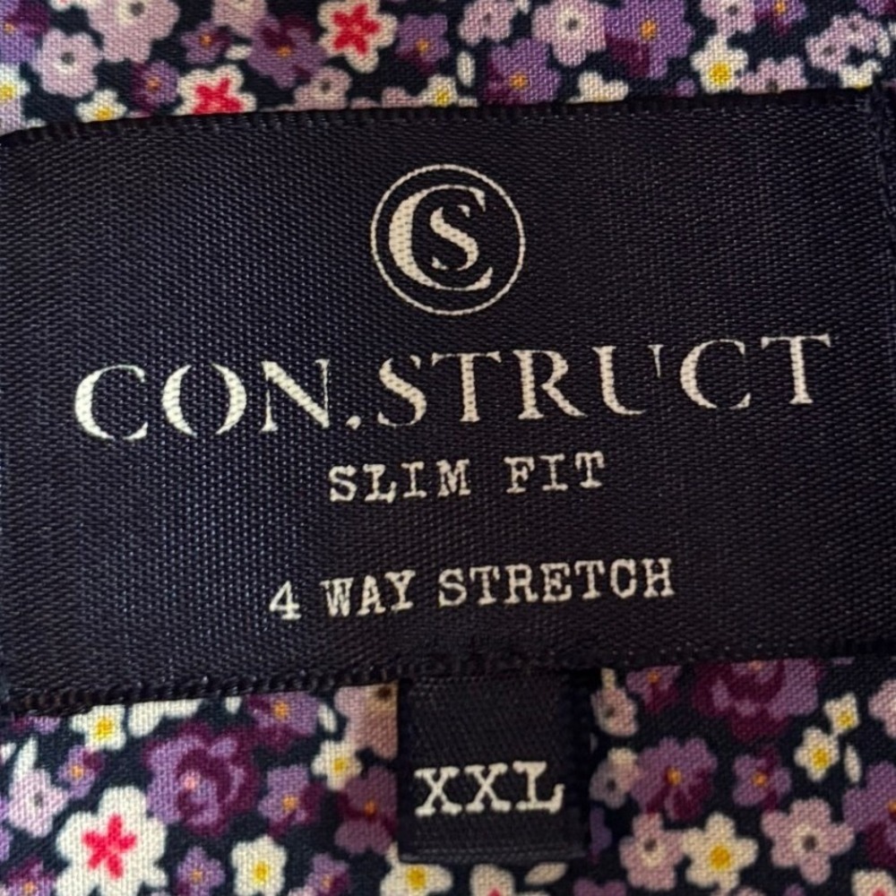 Con.Struct Mens XXL Slim Fit Purple Floral 4 Way Stretch Button Down Shirt - Picture 2 of 8
